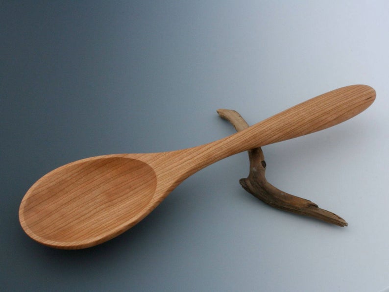 Handmade cherry wood serving spoon.